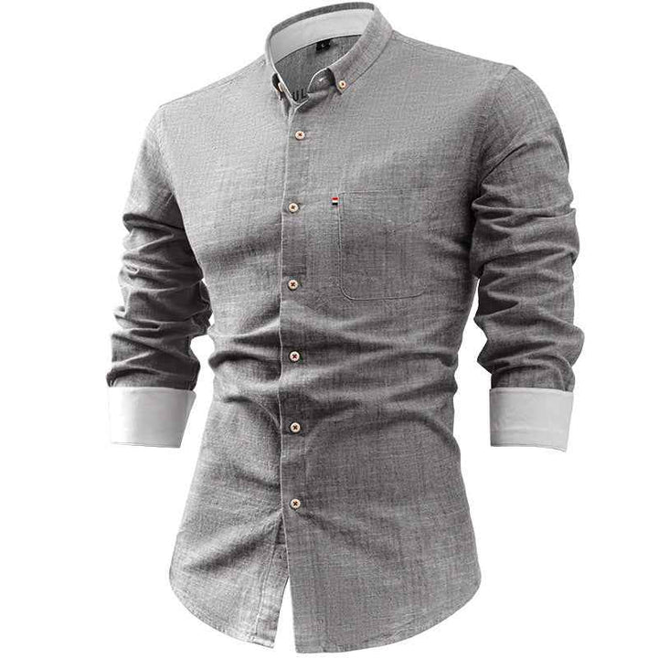 Men's Slim Fit Shirt – Breathable Natural Fiber – Long Sleeve with Pocket Detail Light Grey
