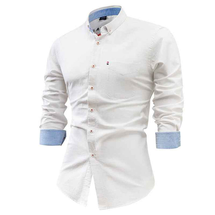 Men's Slim Fit Shirt – Breathable Natural Fiber – Long Sleeve with Pocket Detail White