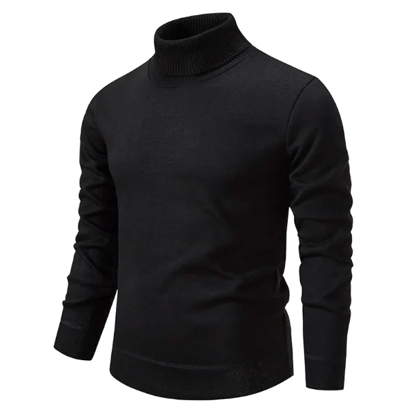 Men's Slim Fit Turtleneck – Cotton – Minimalist Design – Ribbed Edges Black