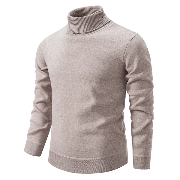 Men's Slim Fit Turtleneck – Cotton – Minimalist Design – Ribbed Edges Cream