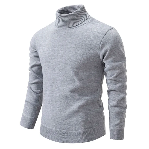 Men's Slim Fit Turtleneck – Cotton – Minimalist Design – Ribbed Edges Grey