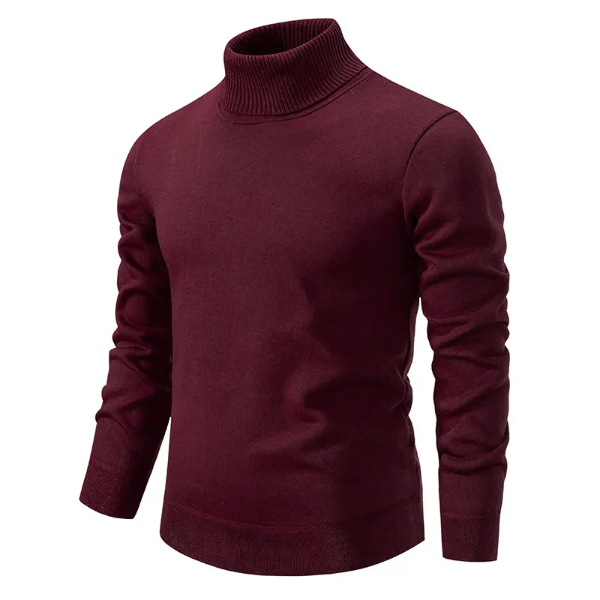 Men's Slim Fit Turtleneck – Cotton – Minimalist Design – Ribbed Edges Maroon