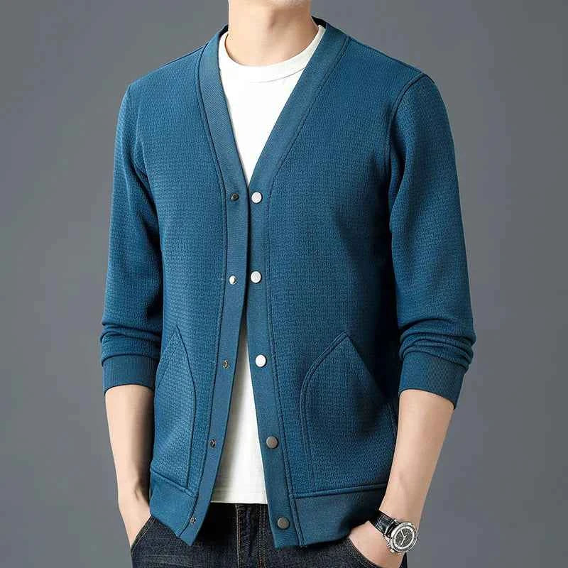 Men's Snap-Button Cardigan Blue
