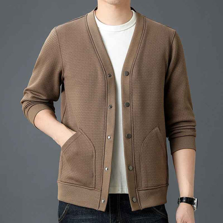 Men's Snap-Button Cardigan Khaki