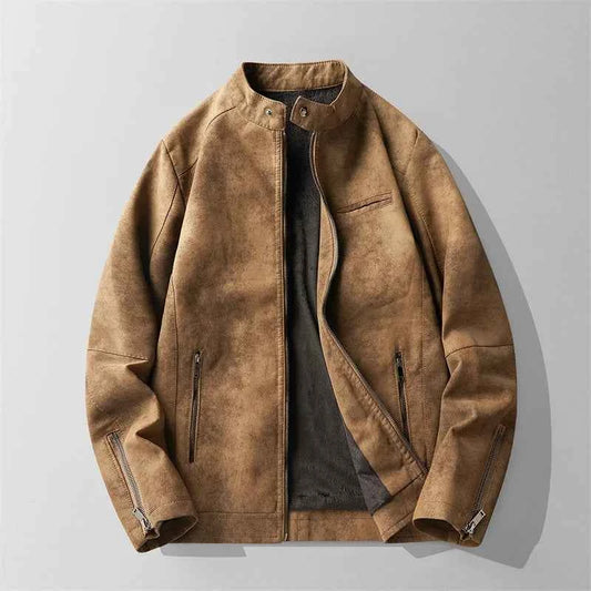 Men's Leather Jacket Winter Essential Outerwear Collection Khaki