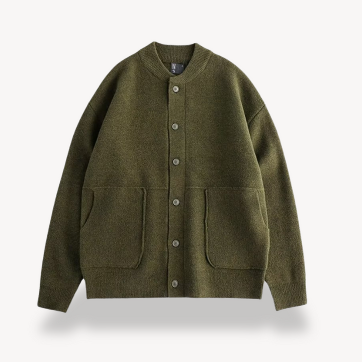 Men's Soft Knit Cardigan – Relaxed Fit, Button Closure, Ribbed Edges, Pockets