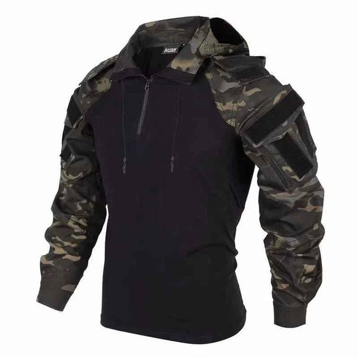 Men's Softshell Tactical Jacket – Detachable Sleeves, Hood & Multiple Pockets Midnight Camo