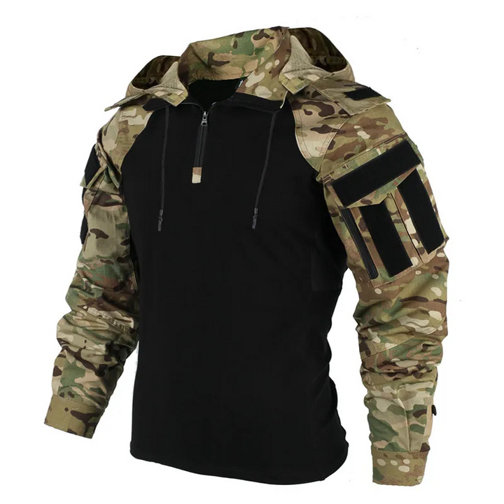 Men's Softshell Tactical Jacket – Detachable Sleeves, Hood & Multiple Pockets Camouflage