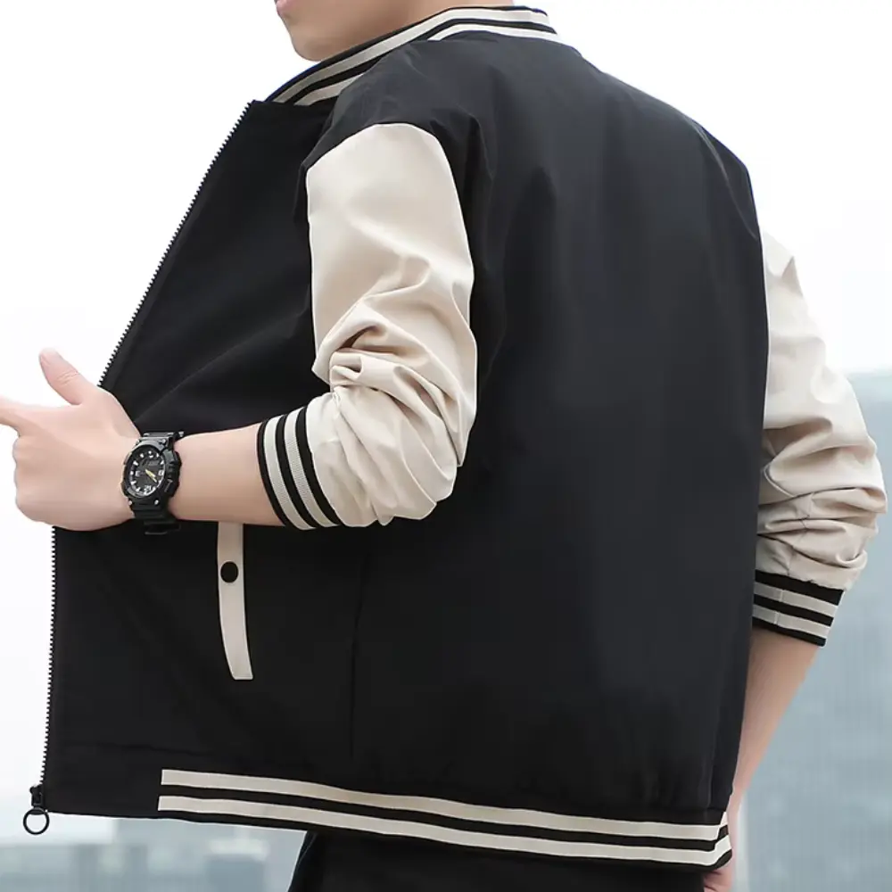 Men's Splicing Stripe Varsity Jacket