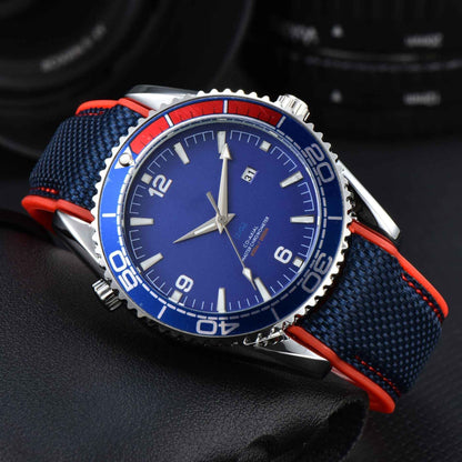 Men's Watch Oversized Black - Black Strap Silver - Black Strap Blue - Red Accents