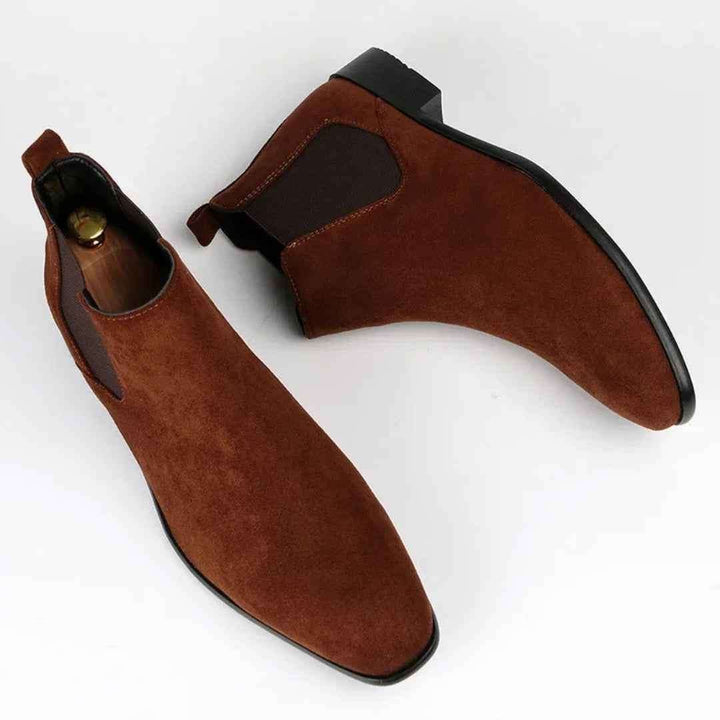 Men's Square Toe Slip-On Ankle Boots | Low Heel Style Brown