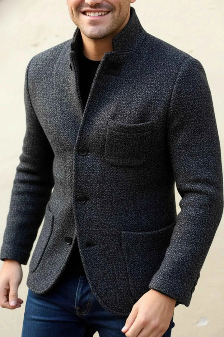 Men's Stand Collar Blazer Jacket Black