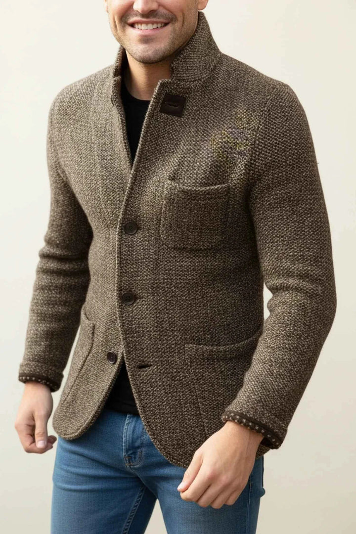 Men's Stand Collar Blazer Jacket Khaki