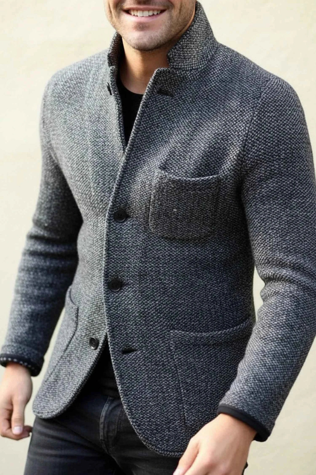 Men's Stand Collar Blazer Jacket Gray