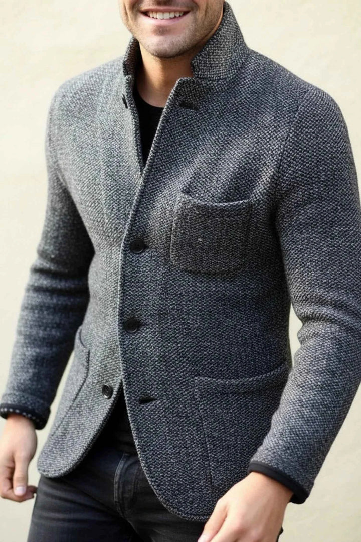 Men's Stand Collar Blazer Jacket Gray