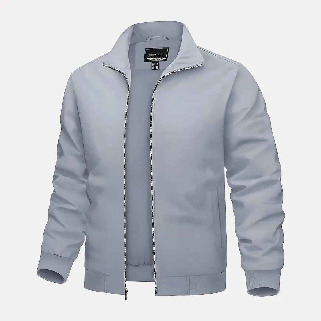 Men's Stand Collar Bomber Jacket Light Gray