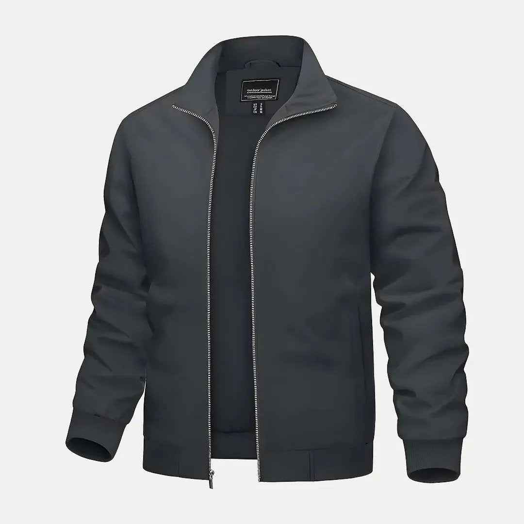 Men's Stand Collar Bomber Jacket Dark Gray