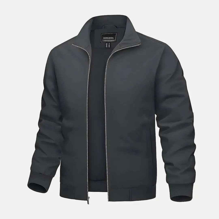 Men's Stand Collar Bomber Jacket Dark Gray