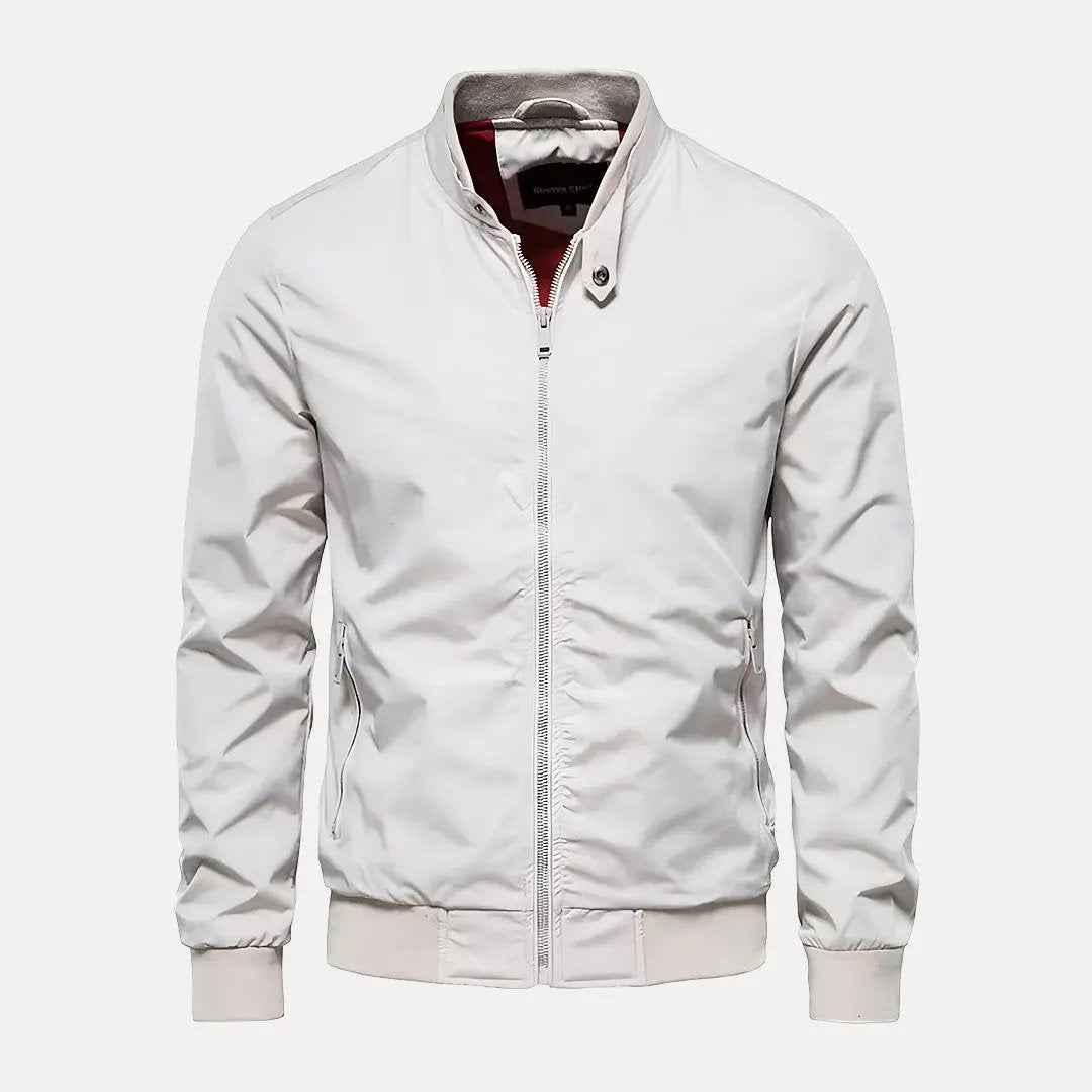 Men's Stand Collar Bomber Jacket White