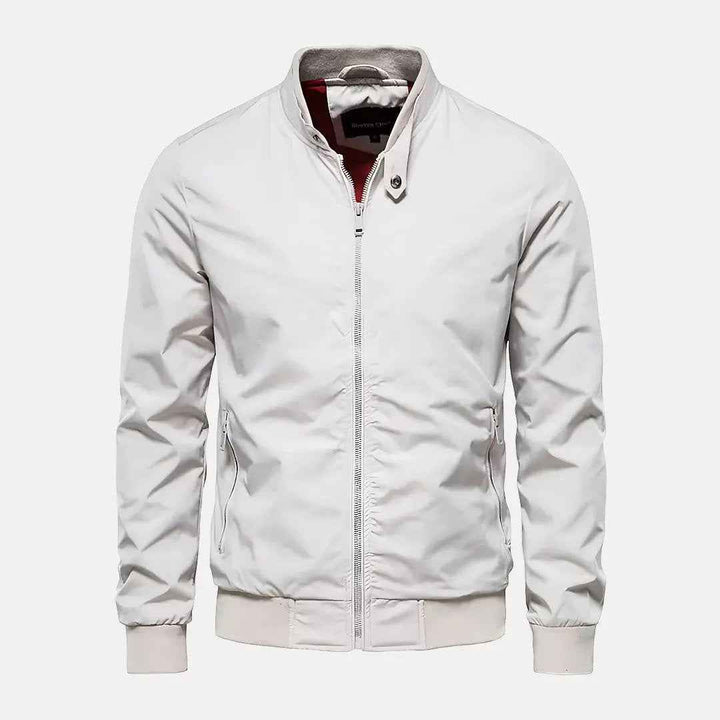Men's Stand Collar Bomber Jacket White