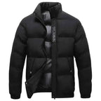 Men's Polyester Stand Collar Puffer Insulated Snap Front Solid Jacket Black