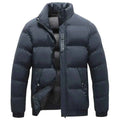 Men's Polyester Stand Collar Puffer Insulated Snap Front Solid Jacket Navy