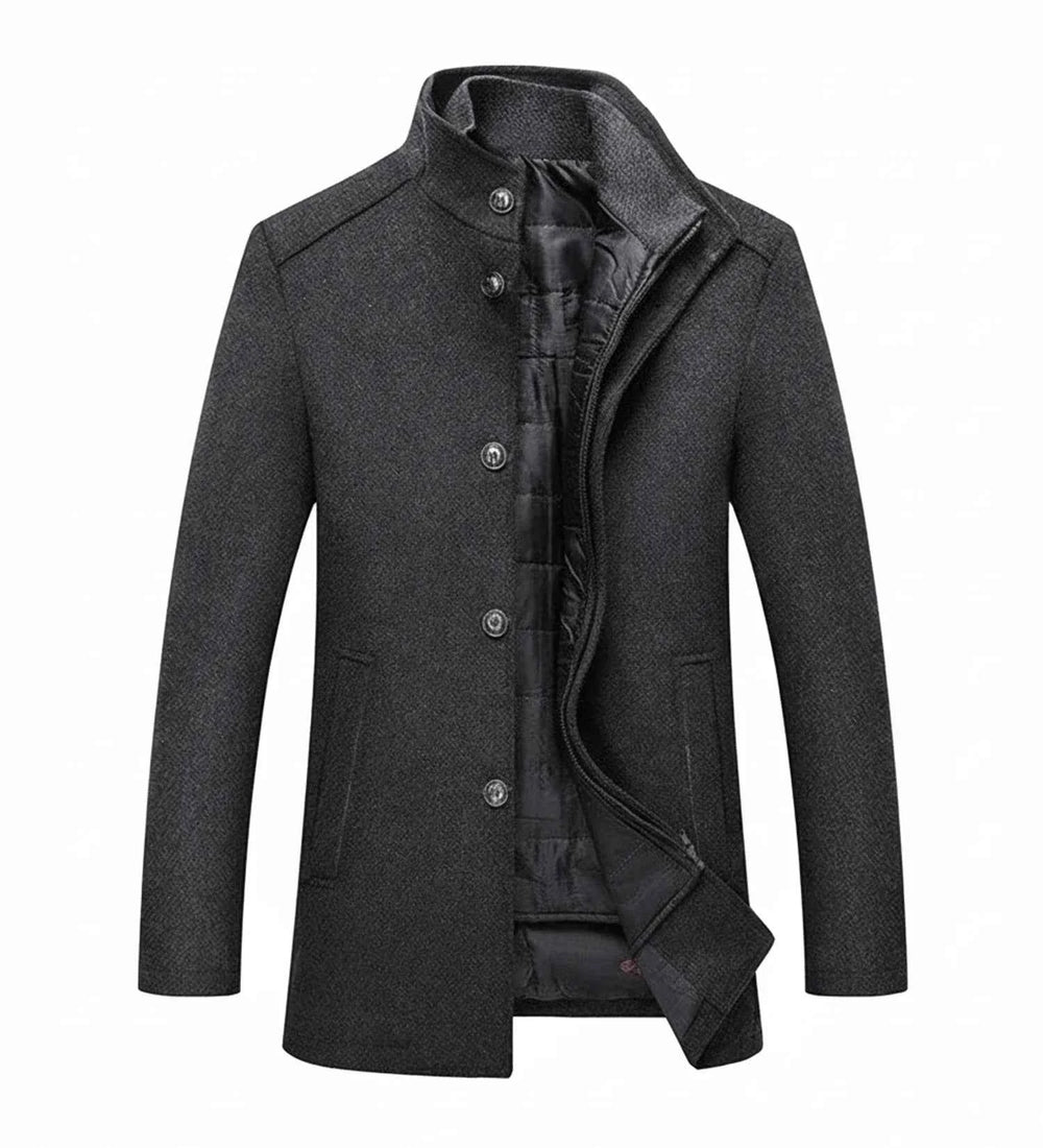 Men's Stand Collar Short Overcoat Grey