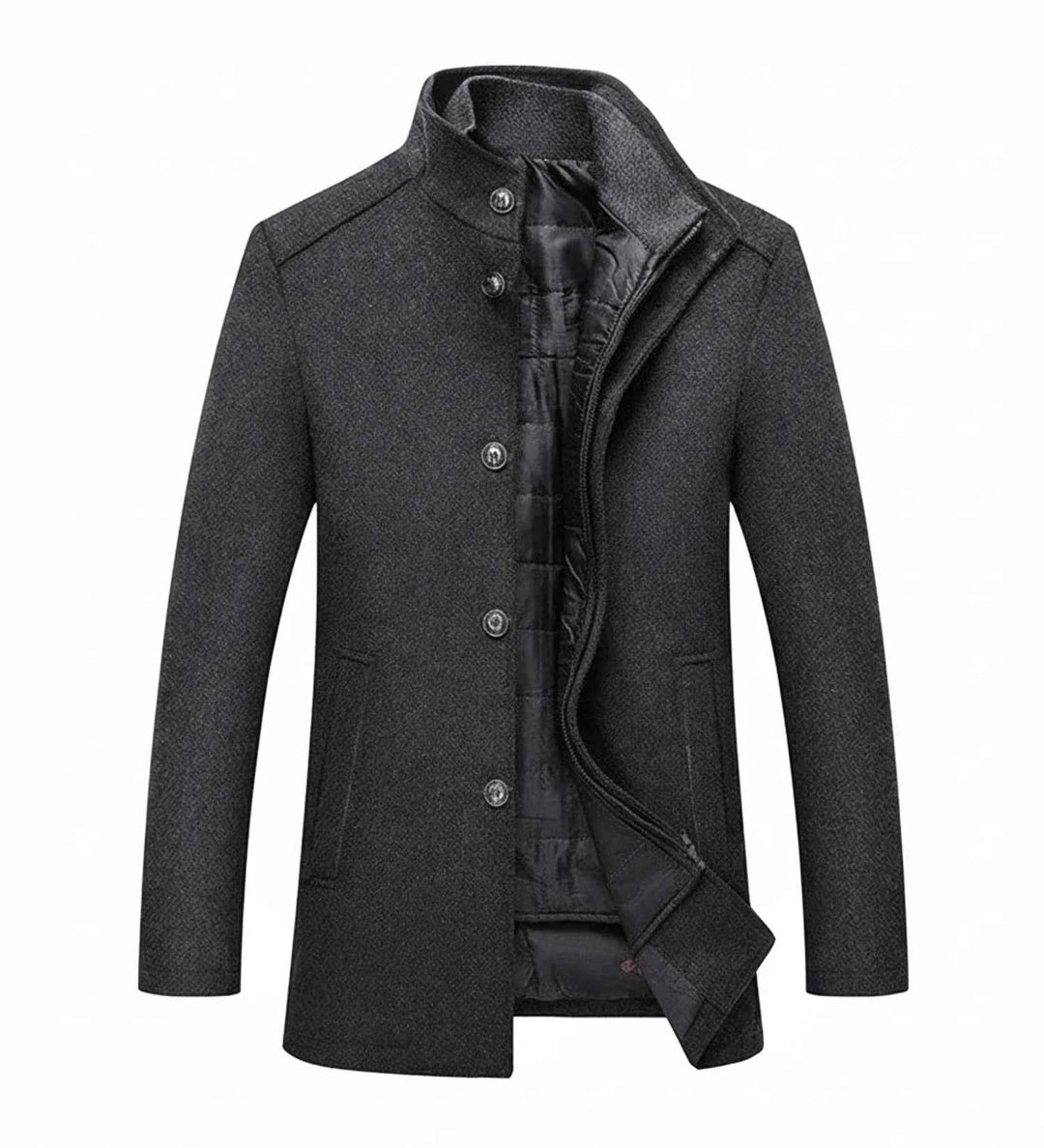 Men's Stand Collar Short Overcoat Grey