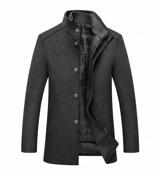 Men's Quilted Stand Collar Slim Fit Button Front Camel Winter Coat Grey