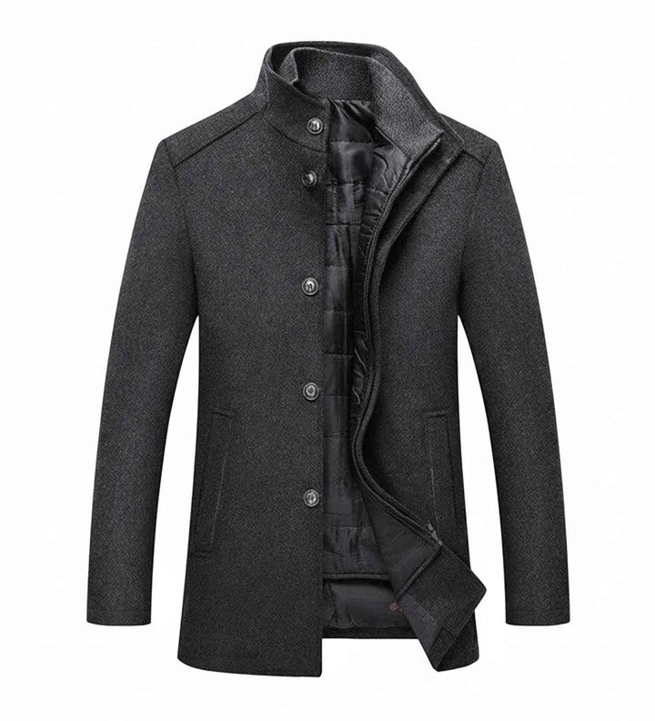 Men's Stand Collar Short Overcoat Grey