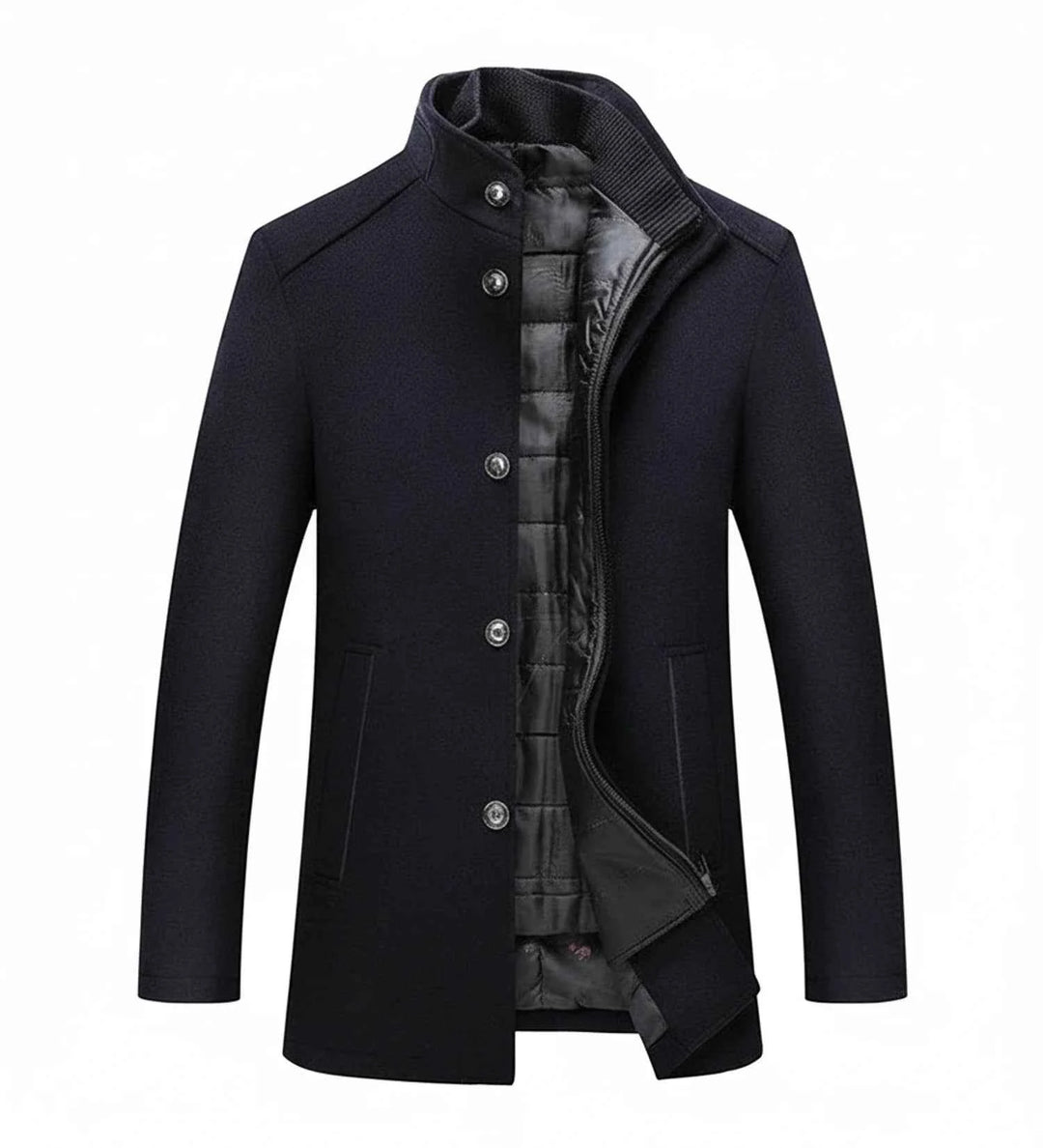 Men's Stand Collar Short Overcoat Navy Blue