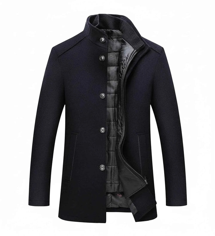 Men's Stand Collar Short Overcoat Navy Blue