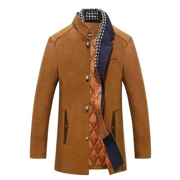 Men's Stand Collar Wool Coat Brown