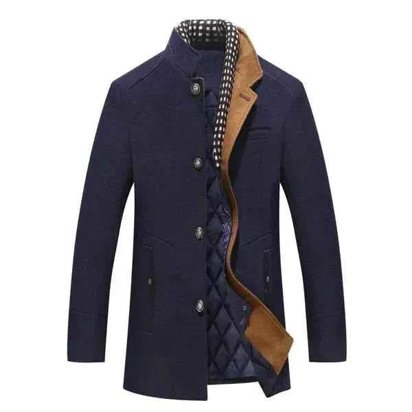 Men's Stand Collar Wool Coat Blue