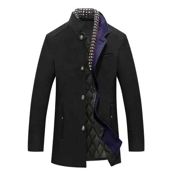 Men's Stand Collar Wool Coat Black