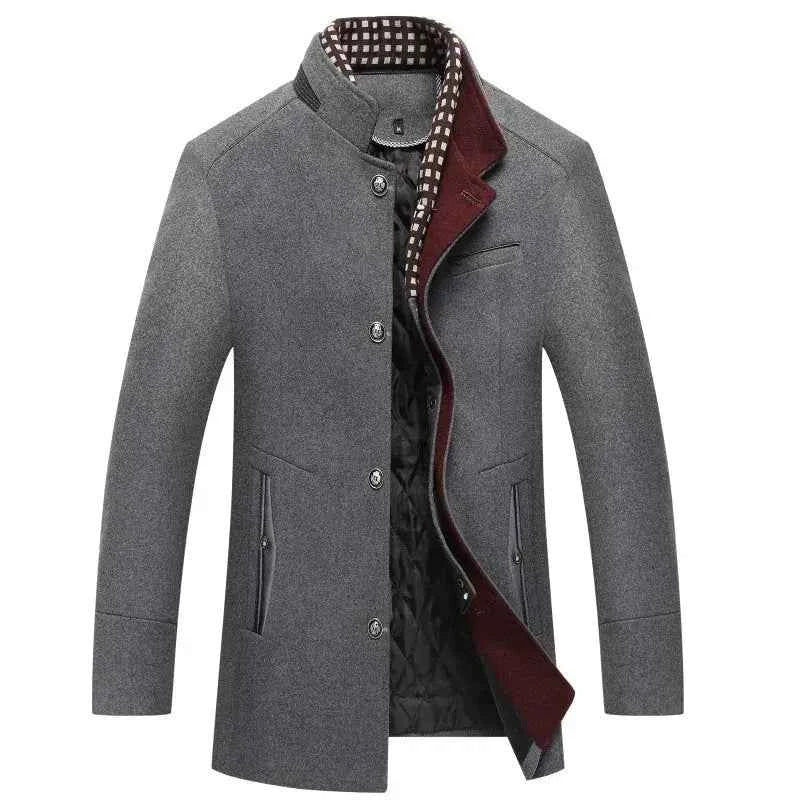 Men's Stand Collar Wool Coat Gray