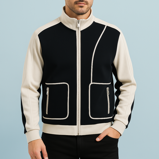 Men's Color Block Hoodie Winter Essential Knitwear Collection Black