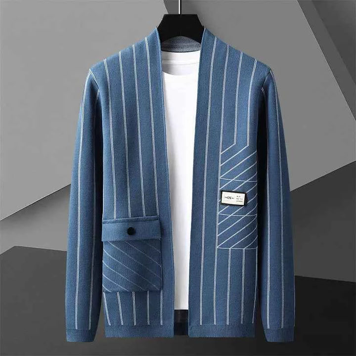 Men's Striped Cardigan - Stylish Knitwear for Casual Wear Blue