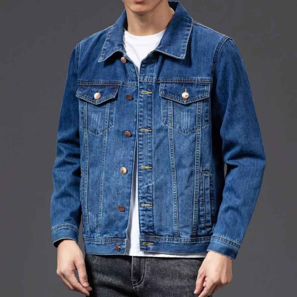 Men's Structured Fit Denim Jacket – Button Closure with Chest and Side Pockets