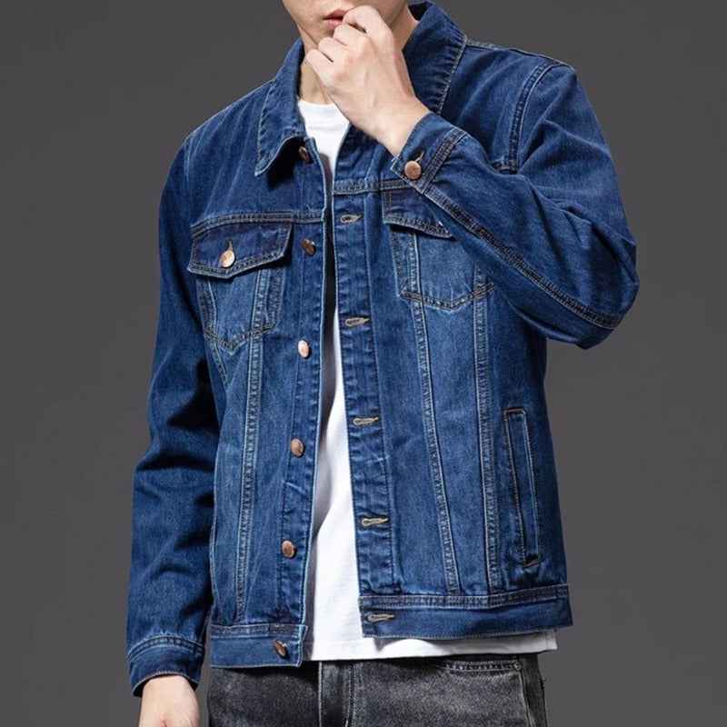 Men's Structured Fit Denim Jacket – Button Closure with Chest and Side Pockets Blue