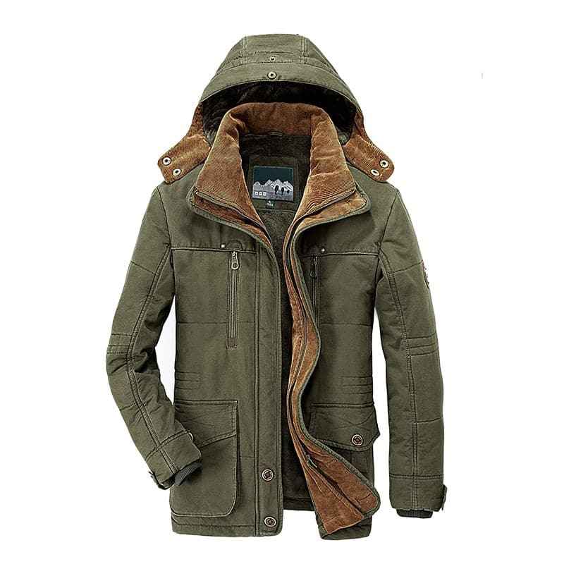 Men's Structured Fit Jacket with Lined Hood and Buttoned Side Pockets Green