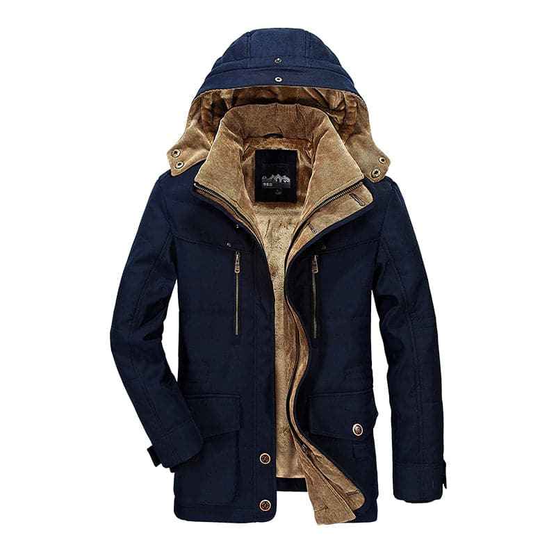 Men's Structured Fit Jacket with Lined Hood and Buttoned Side Pockets Blue