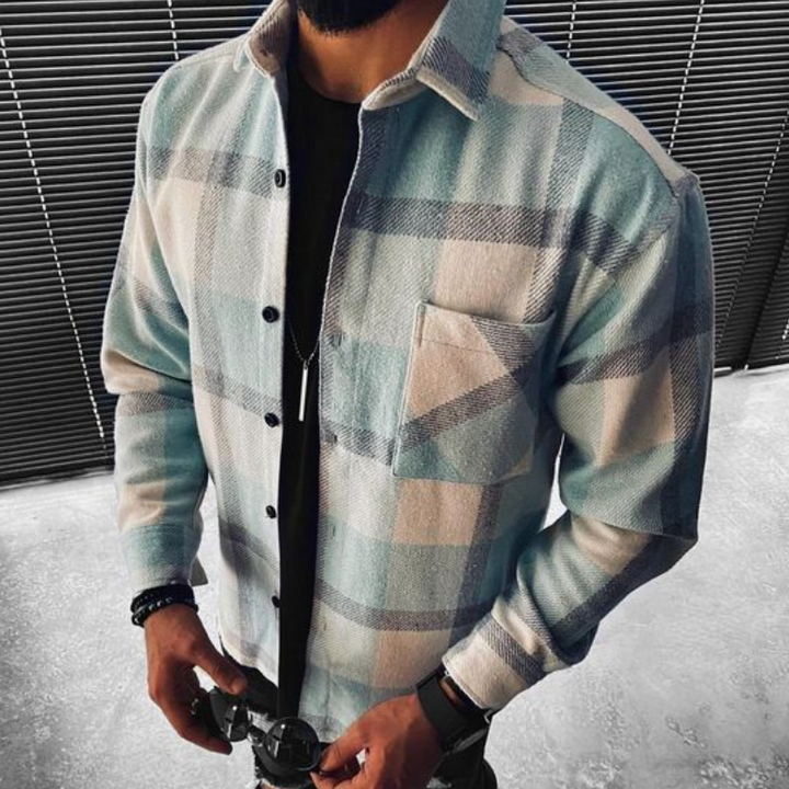 Men's Stylish Checked Shirt Light Blue
