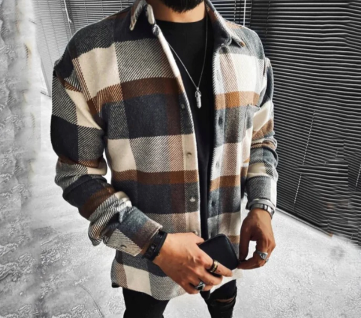 Men's Stylish Checked Shirt Brown