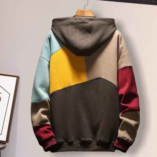 Men's Cotton Polyester Relaxed Fit Solid Color Mixing Winter Hoodie