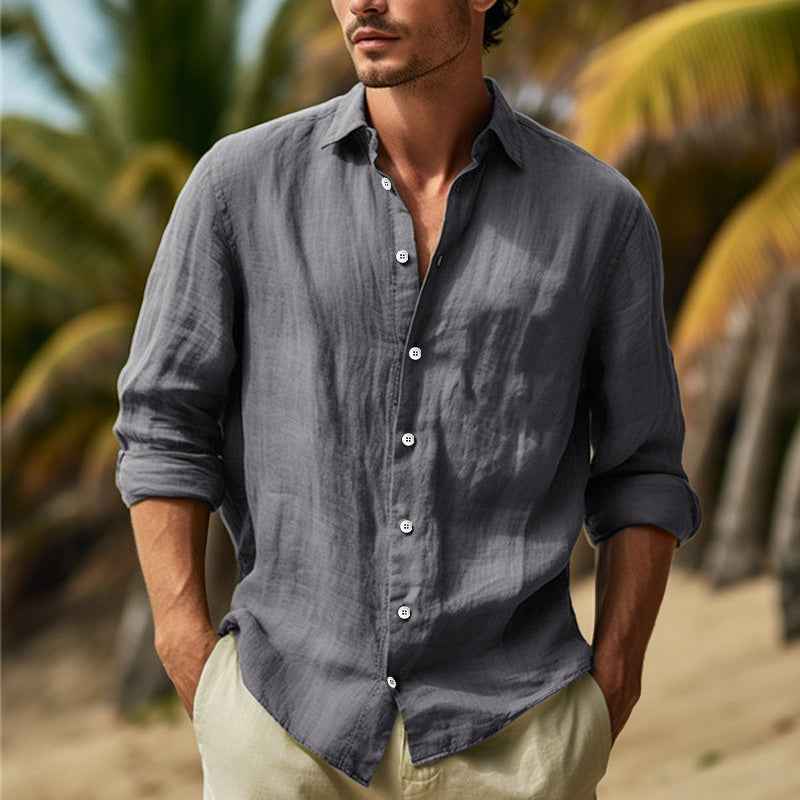Men's Stylish Long Sleeve Shirt - William Design Grey