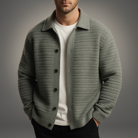 Men's Polyester Relaxed Fit Button-front Ribbed Cardigan Green