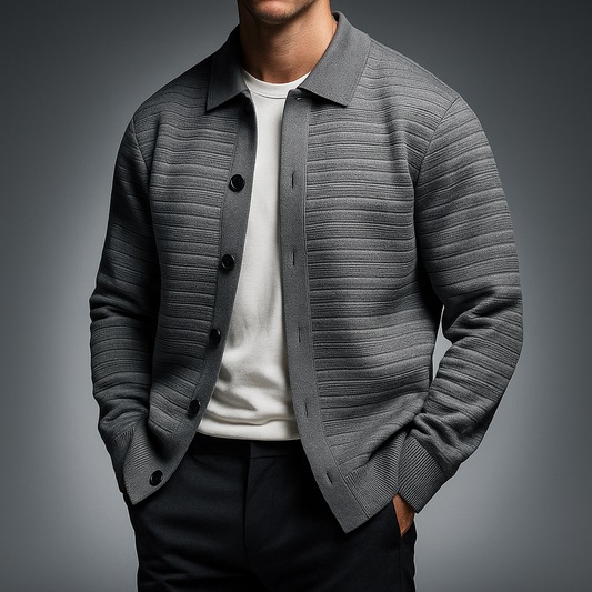 Men's Polyester Relaxed Fit Button-front Ribbed Cardigan Gray