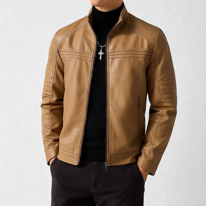 Men's Stylish Moto Jacket - Trendy Biker Outerwear Khaki
