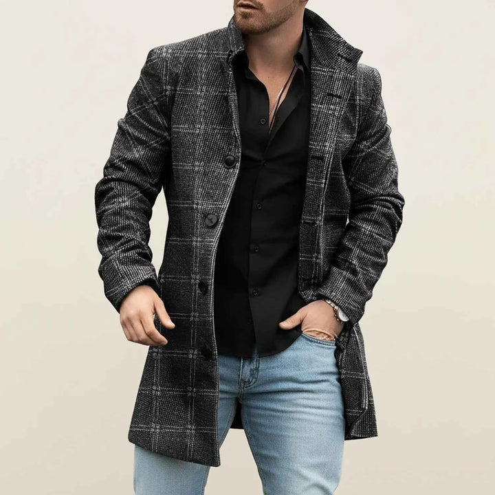 Men's Stylish Notched Lapel Overcoat Black